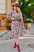 Длинное платье-рубашка женское демисезонное с поясом Sofia SF-258 Пудровый 62-64