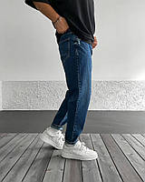Трендовые весенние зауженные мужские синие джинсы мом, качественные однотонные широкие момы для мужчин