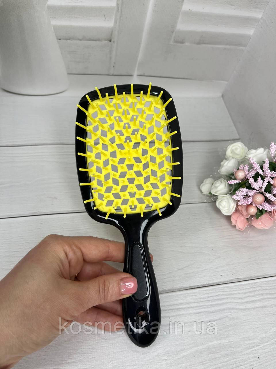 Гребінець для волосся Super Brush дбайливе розплутування (чорно-жовта)