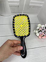 Расческа для волос Super Brush бережное распутывание (черно-желтая)