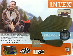 Туристичний односпальний надувний матрац Intex 68726 Super-Tough Airbed + ножний насос (99-191-20 СМ.)