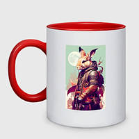 Чашка с принтом двухцветная «Кролик на фоне луны - нейросеть» (цвет чашки на выбор)