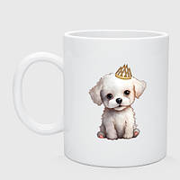 Чашка з принтом  двоколірна «Цуценя Бішон фризе в короні»