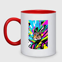 Чашка с принтом двухцветная «Прикольный заяц - поп-арт - нейросеть» (цвет чашки на выбор)