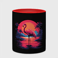 Чашка с принтом «Розовый фламинго среди пальм» (цвет чашки на выбор)
