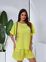 Літній жіночий костюм шорти з футболкою оверсайз арт. 348 жовтий