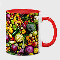 Чашка с принтом «Свежие овощи и фрукты» (цвет чашки на выбор)