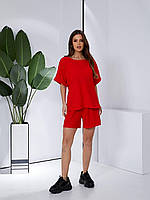 Літній жіночий костюм шорти з футболкою  оверсайз арт. 348 червоний