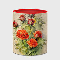 Чашка с принтом «Букет красных роз акварель» (цвет чашки на выбор)