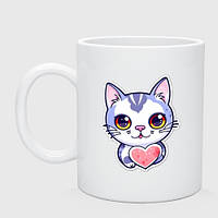 Чашка с принтом керамическая «Стикер Котёнок с сердечком»