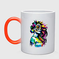 Чашка с принтом хамелеон «Череп красивой девушки - нейросеть» (цвет чашки на выбор)