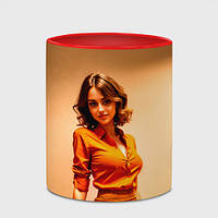 Чашка с принтом «Девушка в оранжевой блузке и юбке» (цвет чашки на выбор)