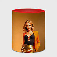 Чашка с принтом «Девушка в оранжевом пиджаке и золотой юбке» (цвет чашки на выбор)