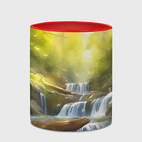 Чашка с принтом «Летний лесной пейзаж с рекой» (цвет чашки на выбор)