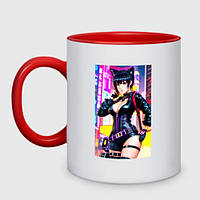 Чашка з принтом  двоколірна «Cool cat girl — anime — Cyberpunk» (колір чашки на вибір)