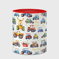 Чашка с принтом «Акварельные тракторы - детский паттерн» (цвет чашки на выбор)