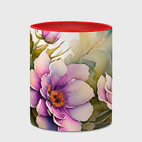 Чашка с принтом «Нежные цветы в акварельной технике» (цвет чашки на выбор)