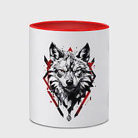 Чашка с принтом «Волк в геометрическом стиле с красными глазами» (цвет чашки на выбор)