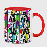 Чашка с принтом «Разноцветные скелеты девушки - поп-арт - мода» (цвет чашки на выбор)
