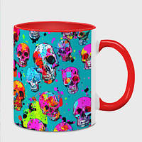 Чашка с принтом «Паттерн из ярких черепов - поп-арт - мода» (цвет чашки на выбор)