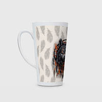Чашка с принтом Латте «Волк и ловец снов с перьями»