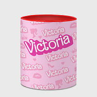 Чашка с принтом «Виктория - паттерн Барби розовый» (цвет чашки на выбор)
