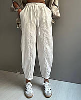 Женские Палаццо штаны широкие короткие прямые трендовый фит базовые черный, беж, мята, белый Білий