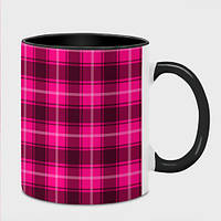 Чашка с принтом «Шотландка розовый» (цвет чашки на выбор)