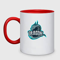 Чашка с принтом двухцветная «Бирюзовый дракон» (цвет чашки на выбор)