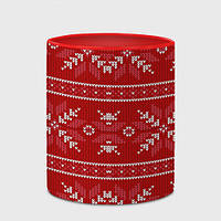 Чашка с принтом «Красный вязаный узор свитера» (цвет чашки на выбор)