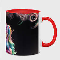 Чашка с принтом «Девушка с разноцветными волосами в цветном дыму» (цвет чашки на выбор)