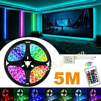 RGB стрічка для кімнати вулиці 5 метрів, Світлодіодна стрічка багатобарвна з керуванням з пульта 3528 RGB 5 м Led