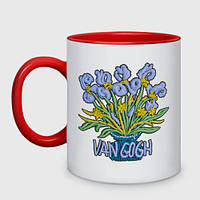 Чашка з принтом  двоколірна «Іриси картина Ван Гога» (колір чашки на вибір)
