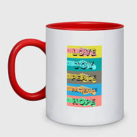 Чашка с принтом двухцветная «Любовь радость мир терпение надежда» (цвет чашки на выбор)