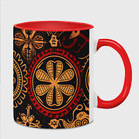 Чашка с принтом «Орнамент в славянском стиле на тёмном фоне» (цвет чашки на выбор)