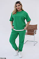 Супер стильный спортивный костюм (штаны на манжете+футболка со вставкою белою) зеленый