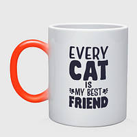 Чашка с принтом хамелеон «Every cat is my best friend» (цвет чашки на выбор)