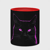 Чашка с принтом «Черный кот в розовом свечении» (цвет чашки на выбор)