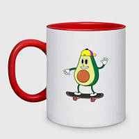 Чашка с принтом двухцветная «Авокадо на скейте» (цвет чашки на выбор)