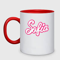 Чашка с принтом двухцветная «София в стиле Барби - объемный шрифт» (цвет чашки на выбор)