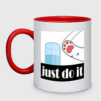 Чашка с принтом двухцветная «Cat do it» (цвет чашки на выбор)