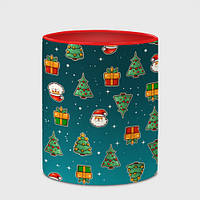 Чашка с принтом «Подарки новогодние елки и Санта - паттерн градиент» (цвет чашки на