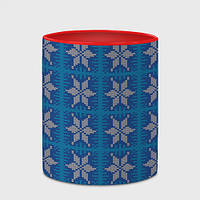 Чашка с принтом «Вязаная снежинка винтажный синий узор» (цвет чашки на выбор)
