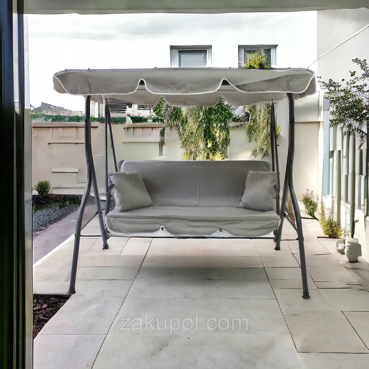 Садова гойдалка IdealGarden 3-х місна Світло-сірий, фото 1