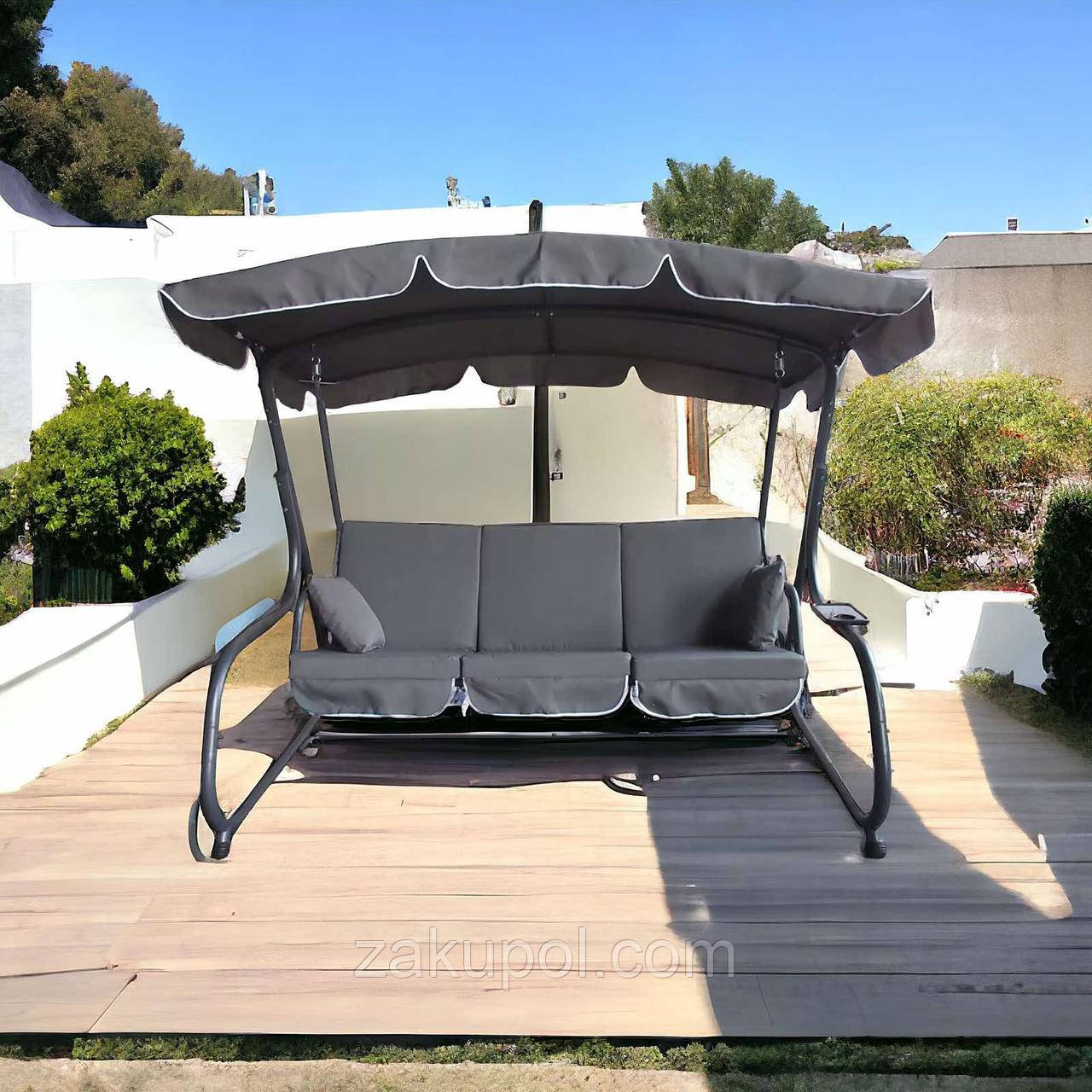 Садова гойдалка IdealGarden MAS-4026 3-х місна Графітовий, фото 1