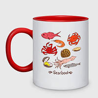 Чашка с принтом двухцветная «Разные морские гады дорадо рыбка краб мидия» (цвет чашки на выбор)