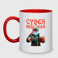 Чашка с принтом двухцветная «Santa with gift - cyberpunk - ai art» (цвет чашки на выбор)