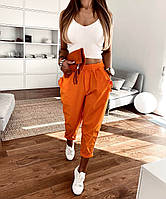 Классные брюки на каждый день костюмка оранжевый