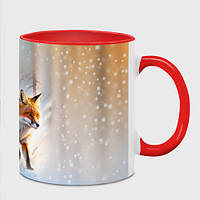Чашка с принтом «Лиса на зимней охоте» (цвет чашки на выбор)