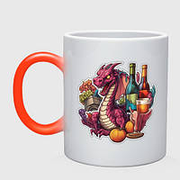 Чашка с принтом хамелеон «Дракон символ нового года 2024» (цвет чашки на выбор)